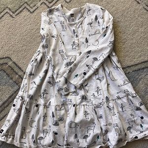 Tea collection 100% cotton tiered dress size 7, grey with animal design